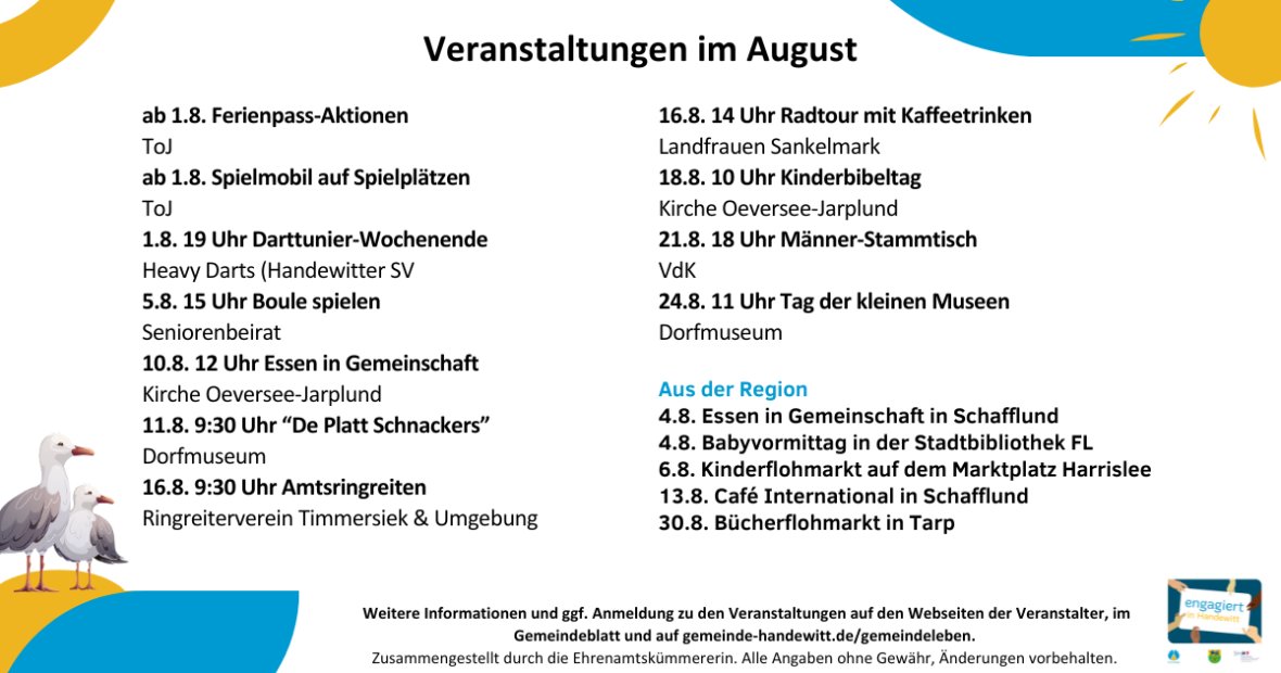 Facebook engagiert in Handewitt - Termine Juli 25