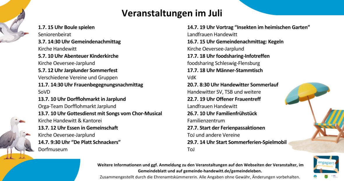 Facebook engagiert in Handewitt - Termine Juli 25