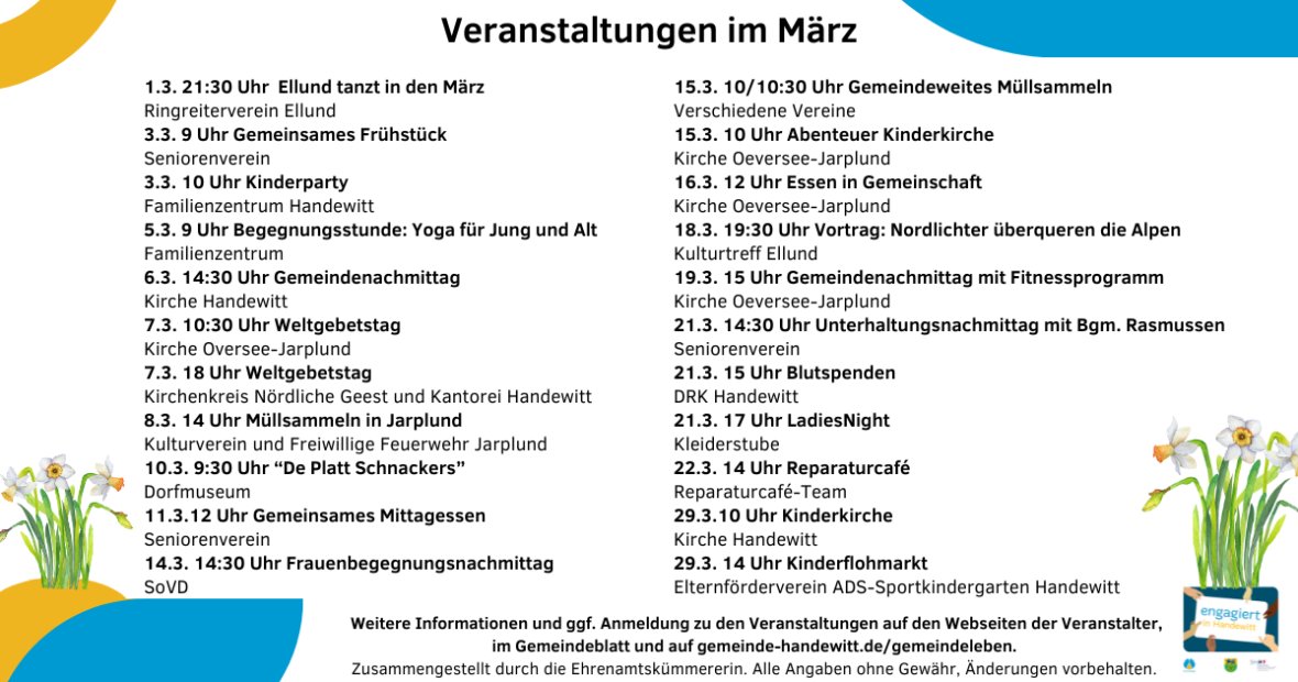 Facebook engagiert in Handewitt (Facebook Post) - Termine März 25