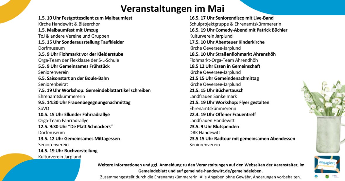 Facebook engagiert in Handewitt (Facebook Post) - Termine März 25