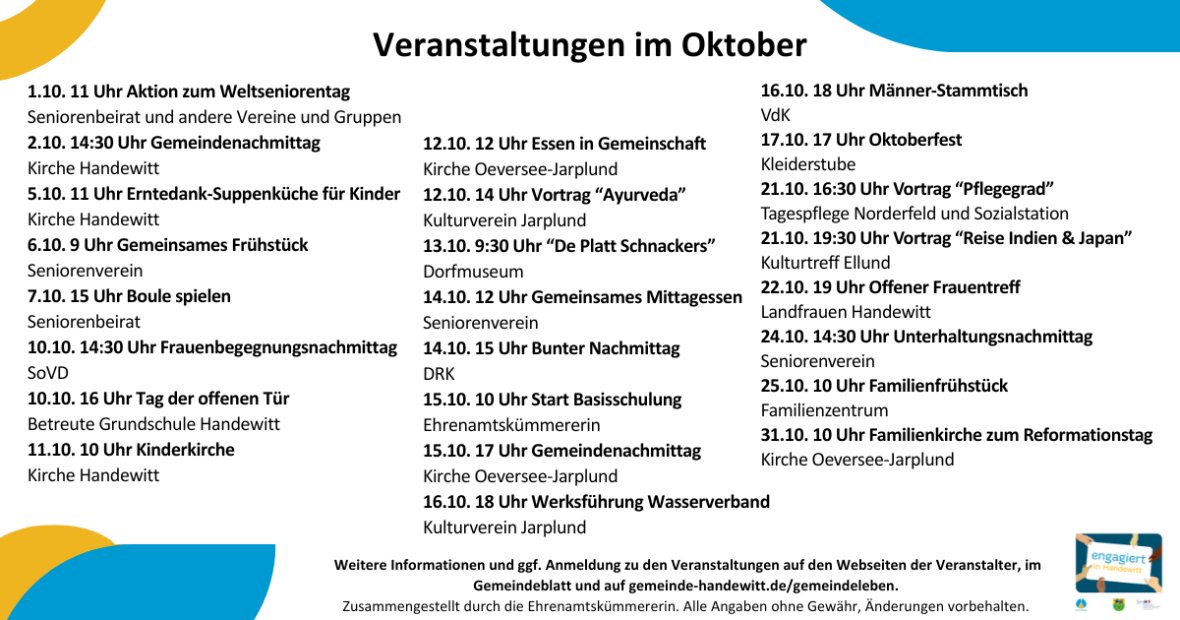 Facebook engagiert in Handewitt - Termine Okt 25