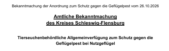 Amtliche Bekanntmachung zur Vogelgrippe 