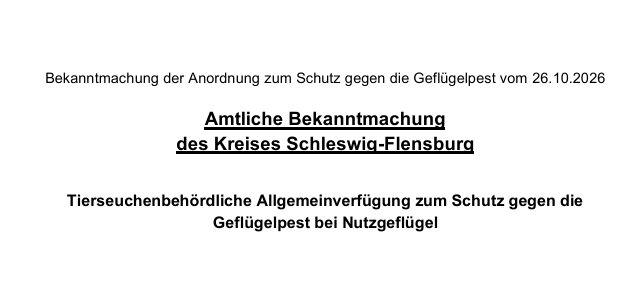 Amtliche Bekanntmachung zur Vogelgrippe